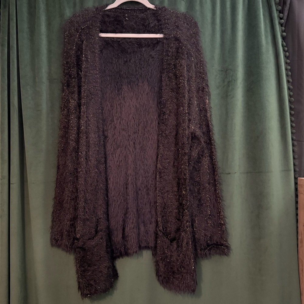 Women's Fuzzy Black Sparkly Sweater